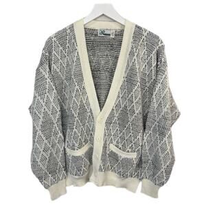 Vintage Diamond Pattern Grandpa Cardigan Made in USA - Men's Size XL